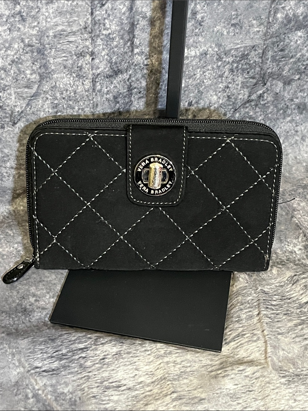 Vera Bradley Black Quilted Zip Wallet with Contrast Stitching